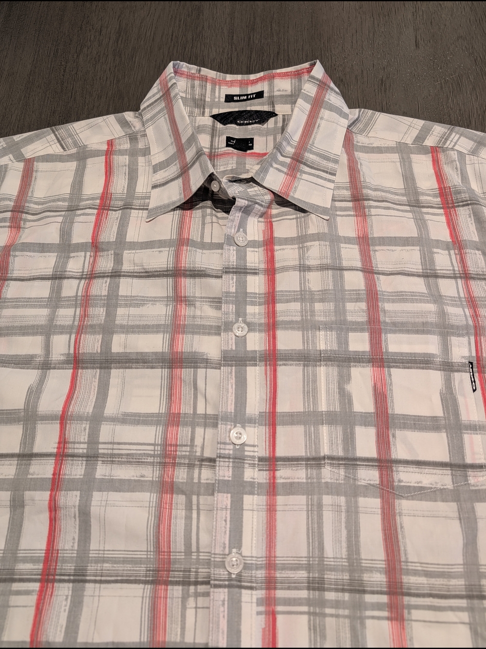 Men's Oakley Slim Fit Plaid Button-Down Shirt - White, Gray & Red- Size XL - Picture 1 of 8